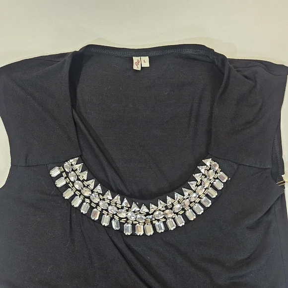 Joie Shirt Womens Large Black Embellished Neckline Sleeveless Blouse Top NEW - Picture 6 of 7